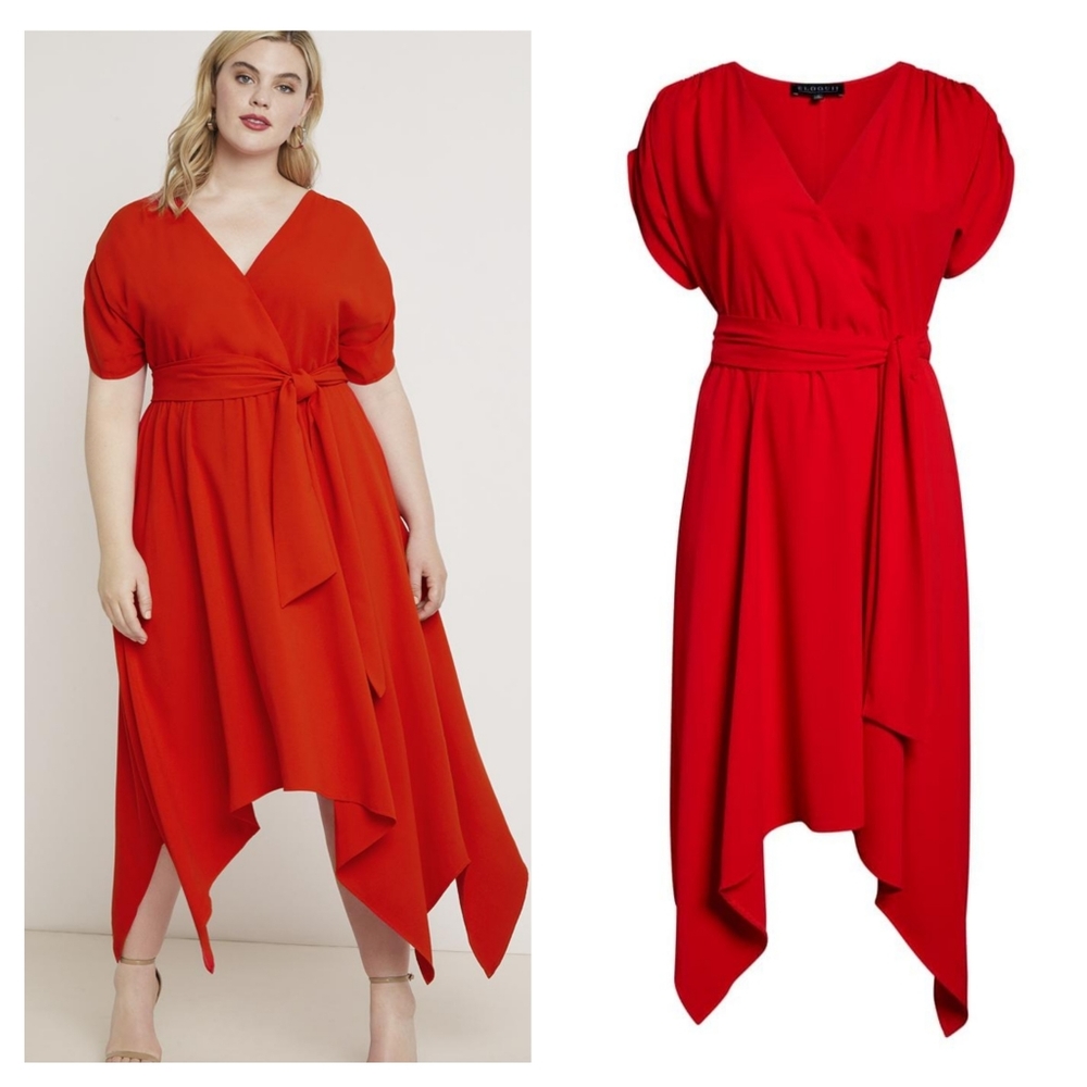 Eloquii Red Handkerchief Dress Tie Waist Plus Size 28